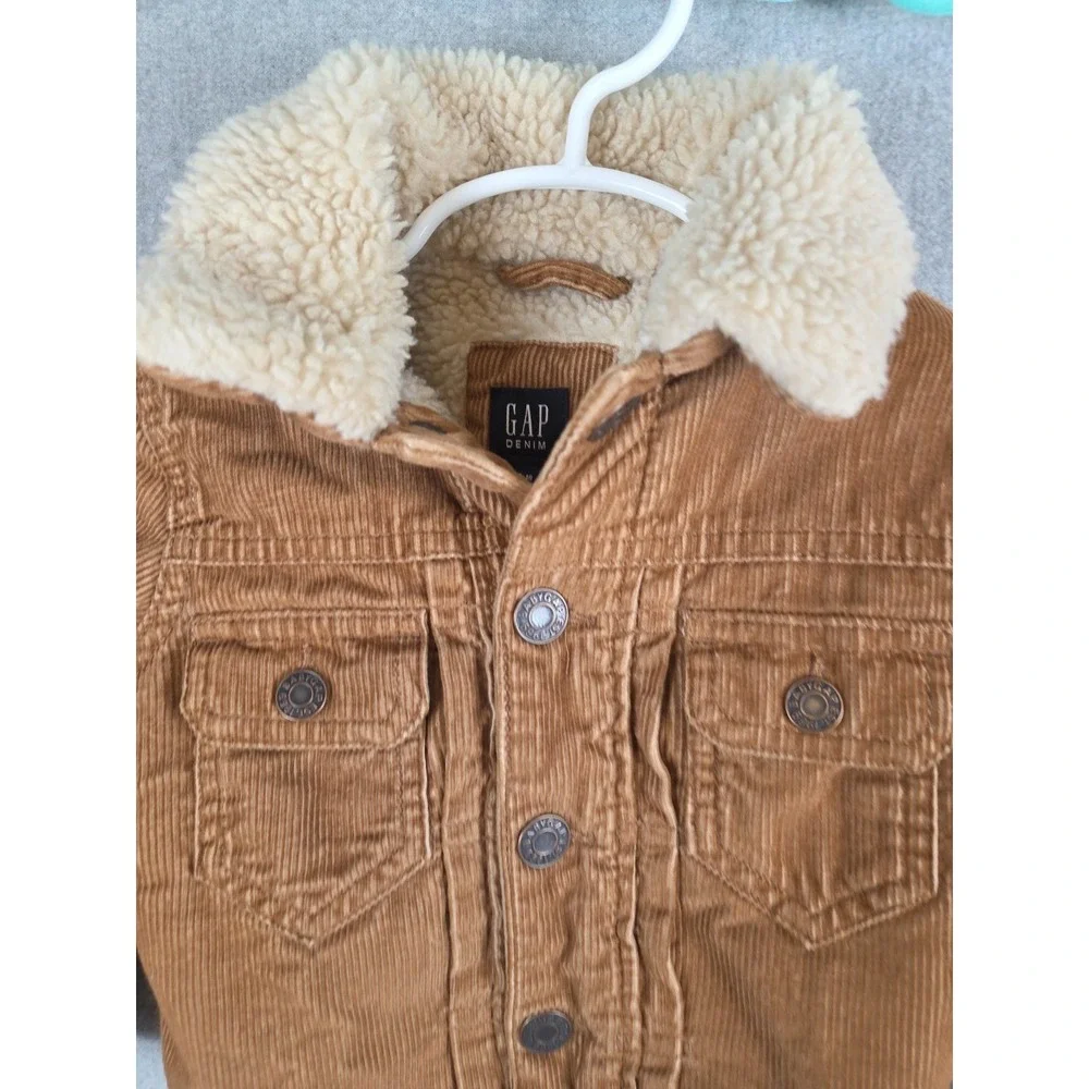 Baby Gap Denim Sherpa Lined‎ Corduroy Trucker Jacket 12-18 Months Grunge Brown
